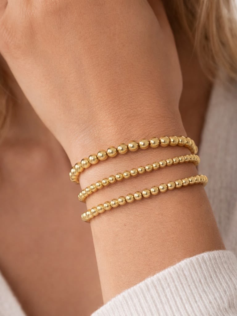 18K Gold-Plated Beaded Bracelet Stack